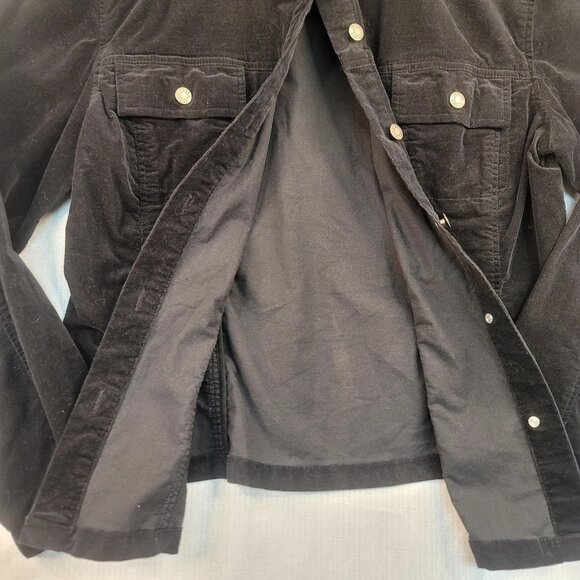 Chicos Additions Black Corduroy Jacket Size 1 Medium Snap Button Women Outerwear - Picture 3 of 8